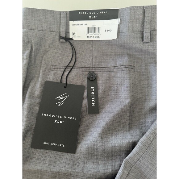 Shaquille O’Neal XLG Gray Plaid Men's Stretch Classic Fit Suit Pants 46W-32L - Picture 10 of 12